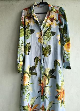 Платье рубашка в цветочный принт, с пояском, размер m, zhdh