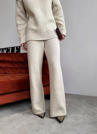 30% шерсть тёплая вязаная трикотажный костюм оверсайз свитер мирер под горло с разрезами брюки прямые на высокой талии