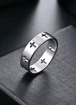Кільце з хрестами із нержавіючої сталі — розмір 19 (usa 9) / 21 ( 11 )— срібляста каблучка unisex