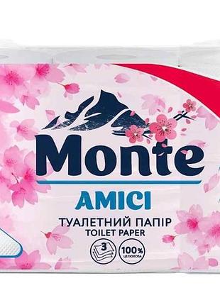 Туалетная бумага 42рул 3слой аmici 110 отрывов тм monte