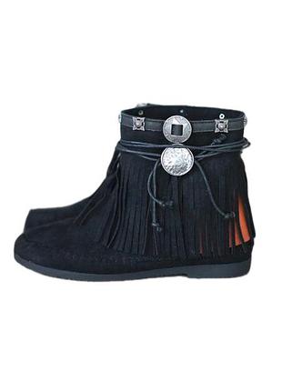 Винтажные замшевые ботинки с бахромой бохо хиппи с кончо в индейском стиле vintage boho 2000s indianini hippie