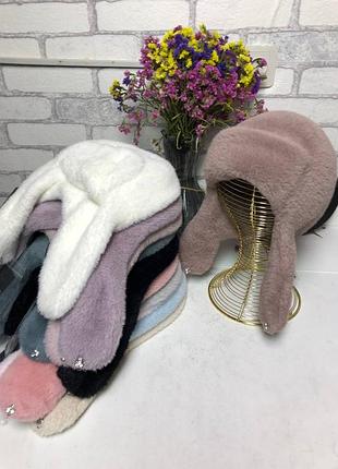 Теплая шапка ушанка из меха альпака