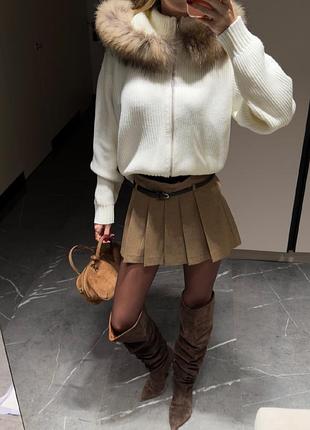 Теплый вязаный кардиган шерсть  с мехом
