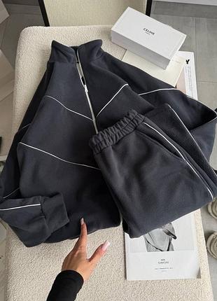 Базовий жіночий флісовий спортивний костюм оверсайз крою реглан на блискавці та штани вільного крою на резинці