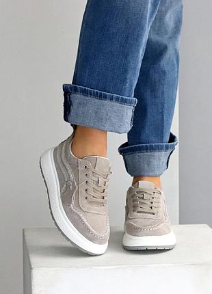 Оригінальні жіночі замшеві сірі кросівки весняні осінні натуральна замша весна осінь