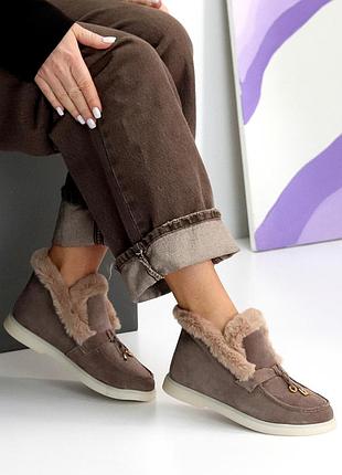 Модні жіночі замшеві коричневі черевики зимові черевики натуральна замша зима