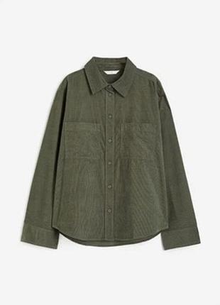 Рубашка сорочка вельветова zara h&m  в кольорі хакі 2