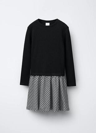 Дитяча сукня комбінована в рубчик з картатою спідницею