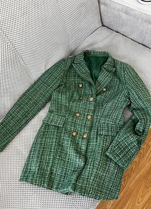 Подовжений  зелений твідовий піджак shein