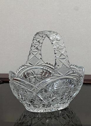 Кришталева ваза корзина з ручкою, велика