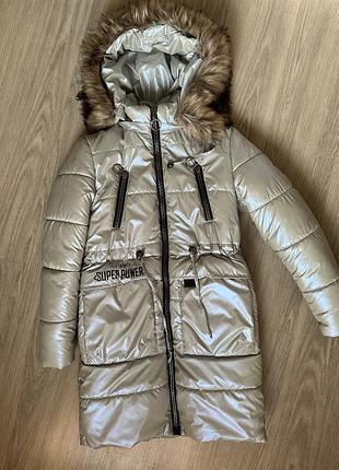 Новое теплое зимнее пальто девочке р.158