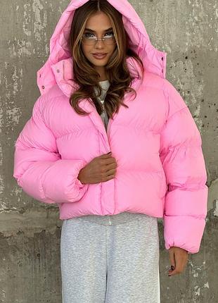 Дутый пуховик с капюшоном пуфер оверсайз