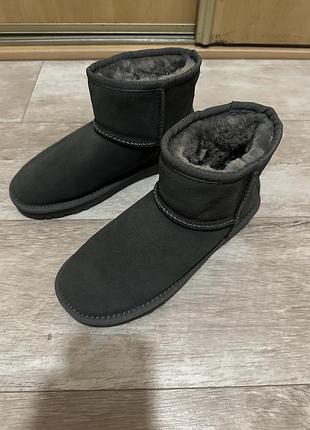 Це жіночі замшеві чоботи ugg classic mini сірого кольору