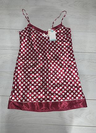 Жіночка атласна нічна сорочка в горошок на брительках нова marks&spencer 10 s-m