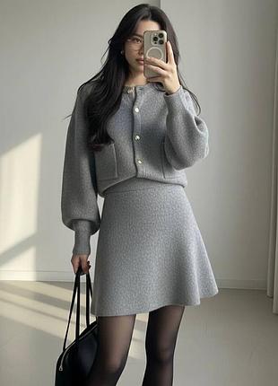 Жіночий класичний ангоровий вʼязаний костюм двійка кофта та спідниця