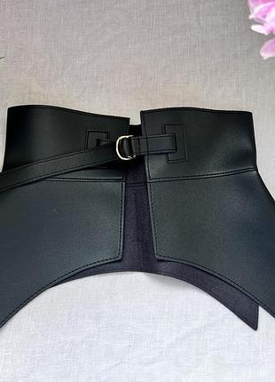 Пояс - баска жіночий з екошкіри з ременем на талію широкий, чорний, пряжка золота