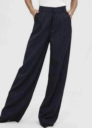 Классные, стильные, прямые, плотные, брюки, брюки черные, в полоску, высокая посадка