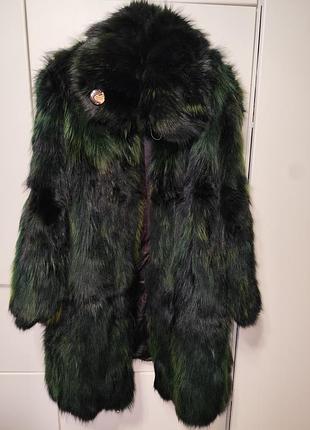 Натуральная шуба из меха лисы в уникальном зеленоватом оттенке от бренда д Средиземномон бао