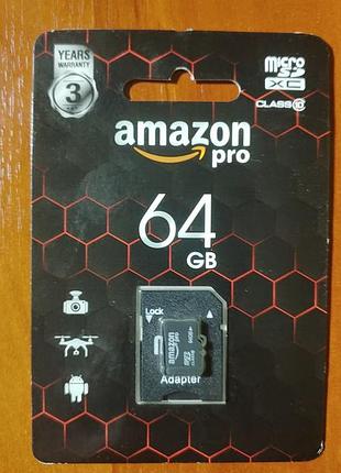 Карта памяти miсrosdxc amazon pro 64 gb class 10 (с адаптером)