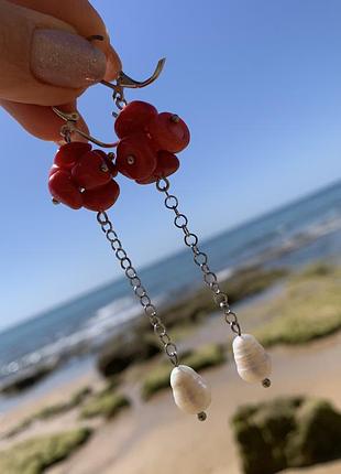 Сережки з коралами та перлами | кораловий риф