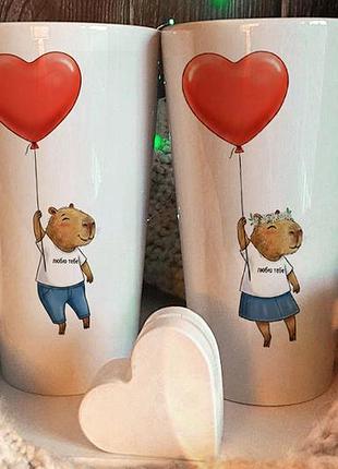 Парные керамические чашки латте для двух "капибары"