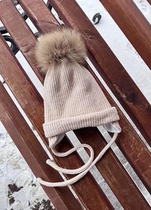 Шапка зима з натур бомбоном