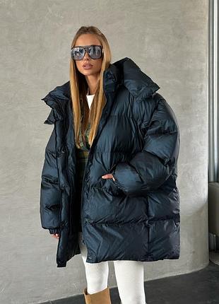 Дутый пуховик трансформер жилет с капюшоном пуфер под пояс