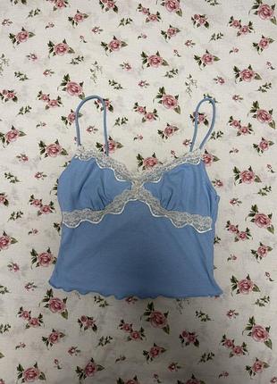 Топ xs світло-блакитний з мереживом