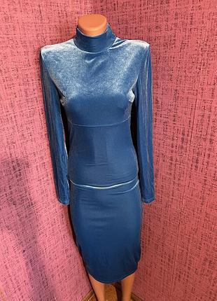 Женское велюровое платье карандаш сукня велюрова блакитна