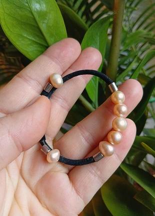 Браслет жемчужины натуральные на струне стальные, 0.9см на 0.6см, кремовые