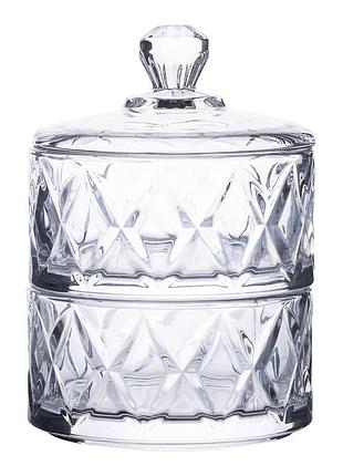 Конфетница стеклянная с крышкой ø 10 см двухуровневая hp-yh-79