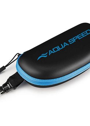 Чехол для очков для плавания aqua speed goggle case 234 жесткий,на молнии 7х19 см черный,голубой
