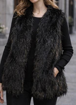 Жилет штучне хутро mango suit чорний s/m