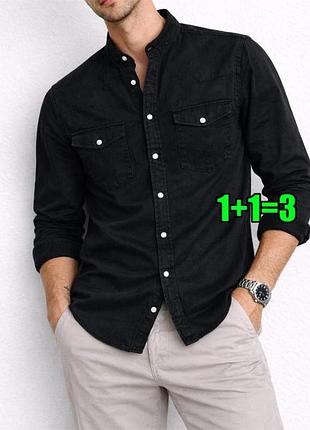 😉1+1=3 шикарная черная плотная мужская рубашка на кнопках asos, размер 44 - 46