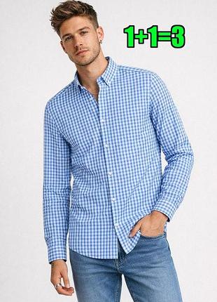 😉1+1=3 стильна біло-блакитна чоловіча сорочка бавовна jack&jones, розмір 46 - 48