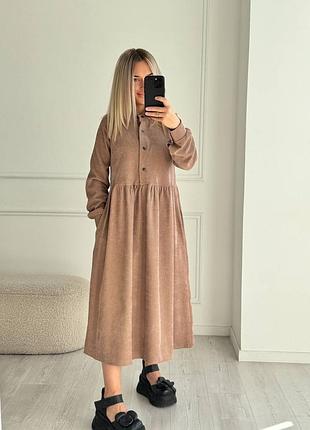 Платье вельвет ниже колена свободное 42-52 р-р