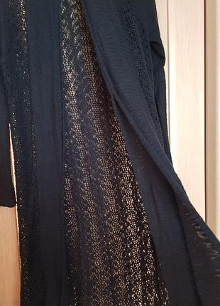 Черный ажурный кардиган кроше плетеная накидка