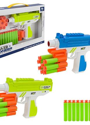 Пистолет арт. 9976-1 (72шт/2) 2кольора, стреляет поролон. значками,10поролн зарядов короб. 32,5*4,5*21см