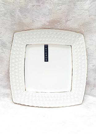 Тарелка квадратная мелкая фарфоровая interos "снежная королева" 222820-а 8" (20x20 см)