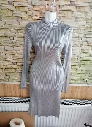 В'язана сукня в рубчик туреччина з сріблястим напиленням