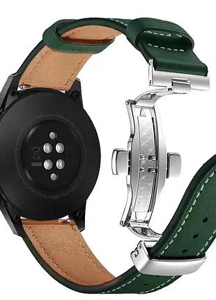 Шкіряний браслет samsung galaxy watch 3 41 / 45mm gear s3 frontier / galaxy watch 46 мм і д. зелений із чорною застібкою