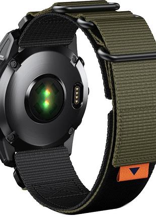 Тканевий ремінець для garmin fenix 7 / 6-6 pro / 6 supphire / fenix 5-5 plus / foreruner 945 / marq / 22 мм зелений + чорний