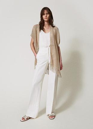 Коротка сукня-кафтан із сітки та люрексу з бахромою