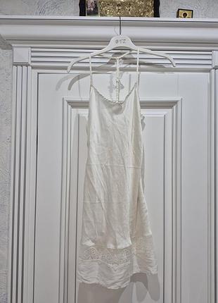 Рубашка комбинация с кружевом из натурального шелка