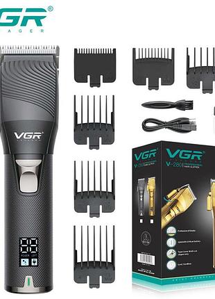 Аккумуляторная машинка для стрижки волос vgr v-280 с дисплеем и насадками качественная. цвет: черный