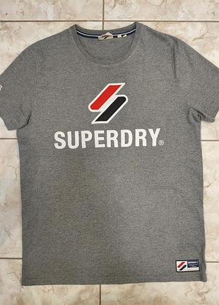 Футболка superdry серая меланж с логотипом, размер m