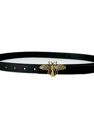 Женский черный ремень с золотой пчелой ,чорний жіночий ремінь