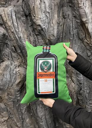 Подушка з принтом габардинова ягермейстер, зелена 35х45 (2317)