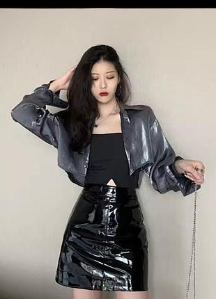 Женская юбка из искусственной кожи, с высокой талией, сексуальные.