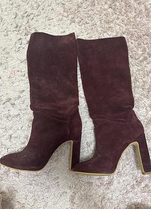 Сапоги жіночі, 36 розмір, замша, колір - бордовий, носила пару раз